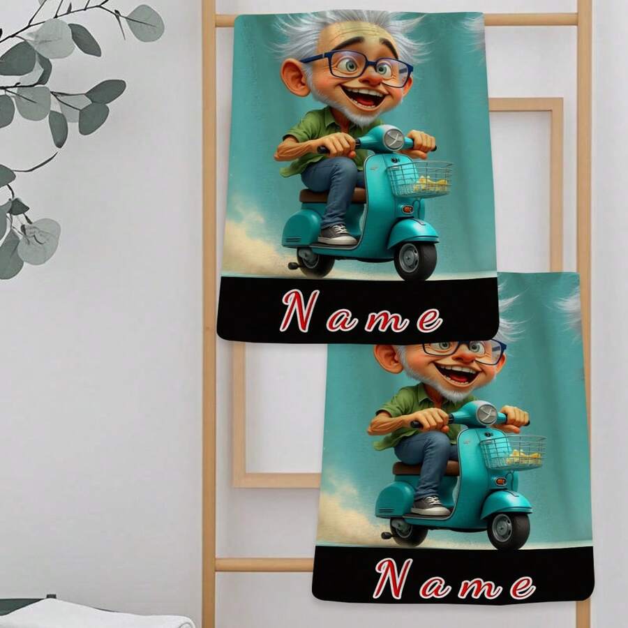 2pcs , Custom Name, Cartoon Style Elderly Pattern Anime Towel, Striped Design, Bathroom Towel, Absorbent Quick-Dry Towel, Nordic Minimalist Style Towel, Suitable For Anniversaries, Travel, Parties, Gifts, Thanksgiving, Christmas, New Year, Halloween Perfect For Birthday Anniversaries, Valentine's Day, Thanksgiving, Christmas, Halloween, Wedding And New Year Gifts. Ideal Gifts For Her, Him, Family Members, Boyfriends, Girlfriends, Fathers, Mothers, Lovers, Daughters, Sons, Grandfathers, Grandmothers, Friends, Classmates And Pets. This Multifunctional Kitchen Towel Can Be Widely Used In Kitchen, Sofa, Bed, Car, Bedroom, Living Room, Office, Outdoor Camping And Beach. It Also Serves As Wall Decoration, Bedroom Decor, Fall Decor, Fall Decorations For Home, Christmas Party Theme Kitchen Towel And Christmas Decor. - White - View 1
