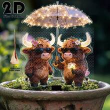 2D Flat Acrylic Illuminated Highland Cow With Umbrella Flower Garden Decor Stake, Outdoor Yard Garden Lawn Decoration, Ideal Gift For Friends, Garden & Lawn Decor - 520 - View 8