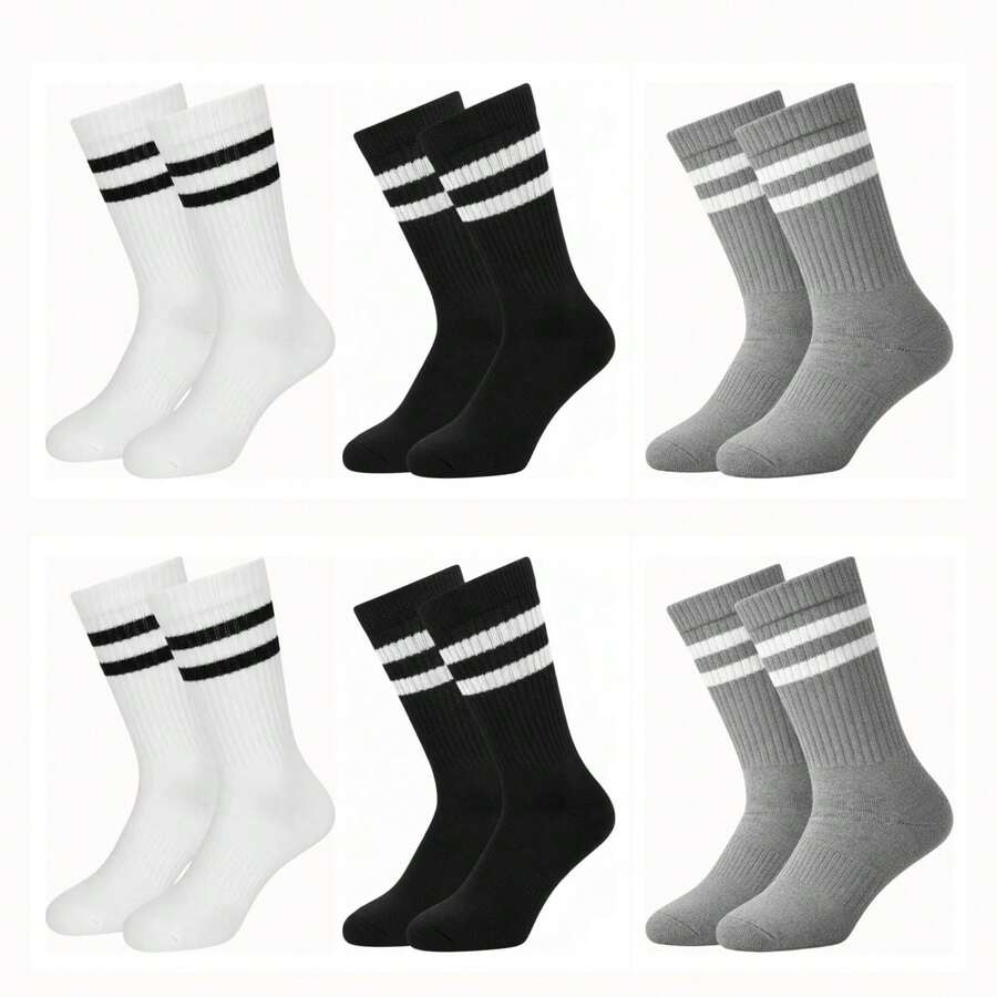 KIT OF 6 PAIRS OF MEN'S HIGH-TOP COTTON SOCKS NOVA ERA CODE: 3110. - Gray and Black and White - View 1