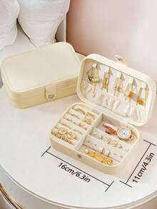 1个旅行首饰收纳盒，多功能防水首饰盒，大容量首饰整理盒，便携式首饰盒，可收纳耳环、戒指、项链、手镯、化妆品，万圣节礼物、圣诞节礼物、生日礼物、女士礼物、旅行必备品、伴娘礼物、返校礼物、卧室装饰 - 淺藍色 - 查看 6