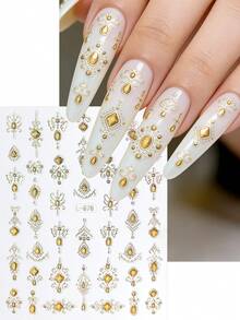 3 pezzi Adesivi per unghie dorati, design con gemme dorate in rilievo, decorazioni reali, autoadesivi, regalo per donne, decorazione fai-da-te per manicure, forniture per nail art - Multicolore - Visualizzare 4