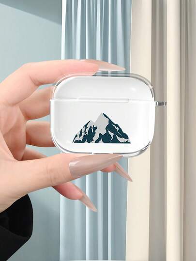 1pc Minimalist Snow Mountain Printed Creative Earphone Case, Versatile Fashion Mysterious Style, Suitable As Gift For Girlfriend, Best Friend, Wife, Couples, Aunt, Boss, Sister, Couple, Classmate, Teacher, Birthday/Holiday Gift, Transparent Smooth Soft Full Protection Anti-Dust Waterproof Case For AirPods 2/3/4/PRO/PRO2/PRO3