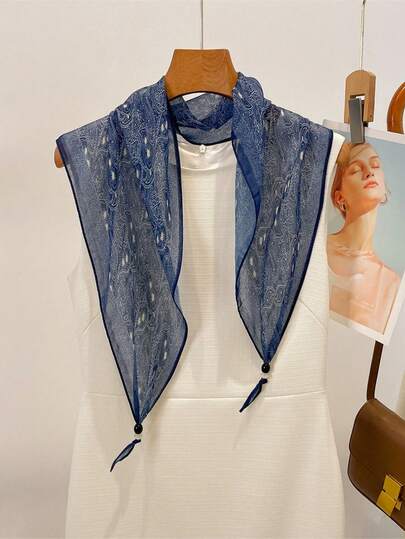 1pc 2026 Spring New Cashew Flower Print Scarf, Women Neck Warmer Rhombus Shawl Pendant Decor Small Scarf Headband Neckerchief Sun Protection Versatile