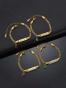 Customized 18K Gold Bracelet, Engraved ID Bracelet, Customized Birthstone & Name Bracelet, Suitable For Women, Girls, Boys - Style 16 - View 7