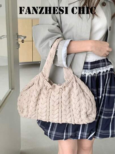 New Multi-Functional Knitted Tote Bag Ideal For Commuting, Dates, Travel, Vacations, Everyday Outings Comfortable, And Suitable For Working Women