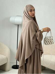 Conjunto de 2 peças: Khimar Hijab + Abaya, vestimenta muçulmana folgada e confortável, adequada para uso diário e orações, para todas as estações. - Multicolorido - Ver 23