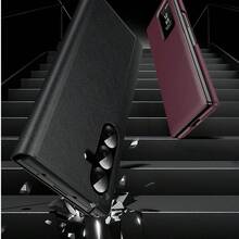 豪華翻蓋智慧視窗手機殼,相容 Galaxy Z Fold 7/6/5,可折疊皮革保護殼,附支架與卡槽,支援插卡,無需翻開即可查看 App 通知與接聽電話,全機身保護防震保護殼 - 酒紅色 - 查看 8