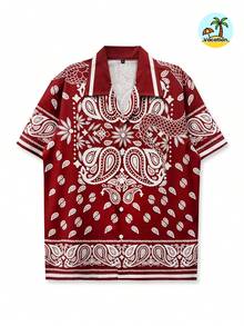 Paisley Bandana Short Sleeve Mens 3D Printed Shirt Where Teardrop Motifs Mean Life And Growth Floral Stars Suggest Hope And Harmony And Calm - 白色 - 查看 4