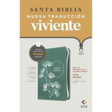 Biblia de referencia en la columna central NTV, letra grande de zíper con Filament (SentiPiel, Verde, Letra Roja) - Libro único - Ver 3