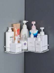 1pc Bathroom Shelf, Shower Caddy, Triangle Bathroom Kitchen Storage Rack, No Drilling Bathroom Storage Shelf - White - View 4