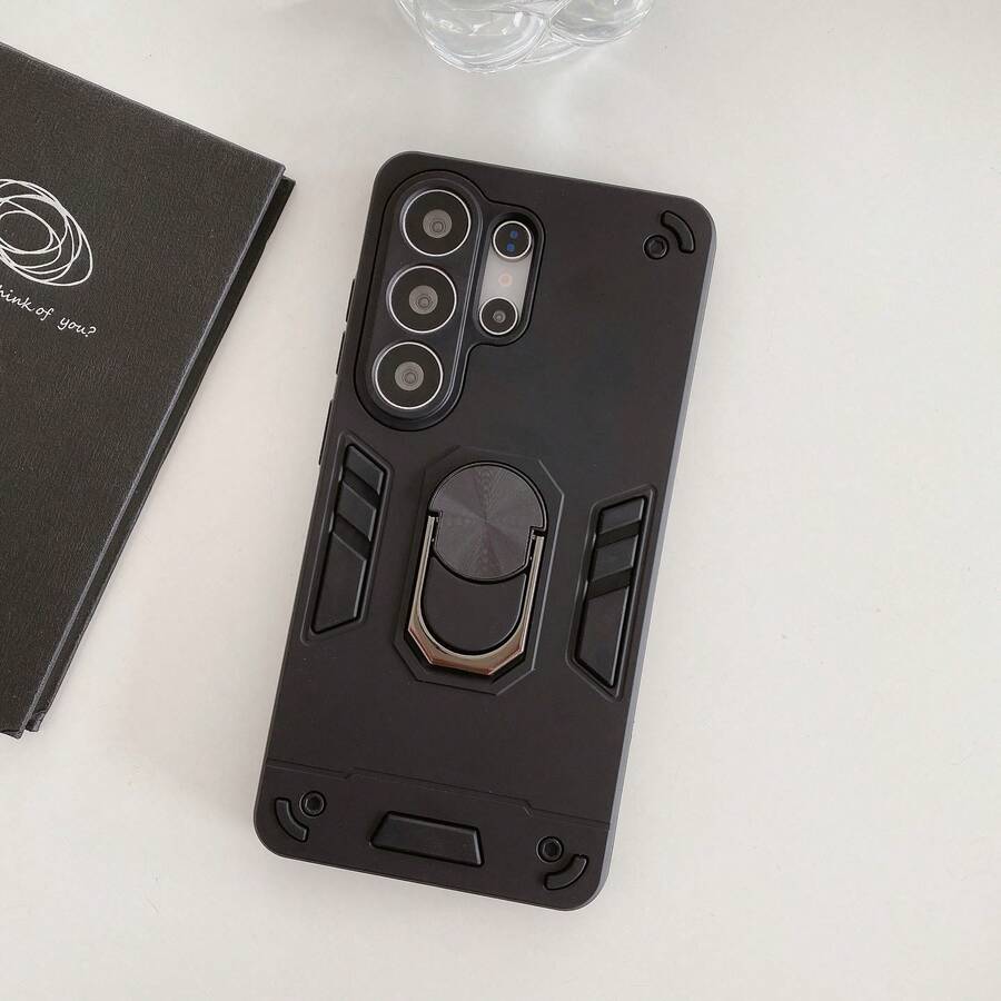 Ốp điện thoại chống sốc chuẩn quân đội xoay 360° với giá đỡ từ tính, chất lượng chế tác cao cấp, bộ ốp điện thoại đầy đủ, tương thích với iPhone 11/12/13/14/15 Pro Max, Galaxy/A/M12/13/14/22/32/52/73/72/A55/A35/S22/S23/S24U, Note 11/12 Pro/13 Pro, G 5G 2024/G34/G04/G24/G10, Zero 30/Spark Go 2024 Series, POCO/POP/CAMON/SMART Series - Màu đen + Chân đế - Xem 1