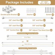 28-148 Inch Double Layer Curtain Rod, Heavy Duty Clip-On Brackets, 5/8 Inch Metal Dual Rods For Curtains And Draperies, Adjustable Rod Sections, Decorative Finials - White - View 16