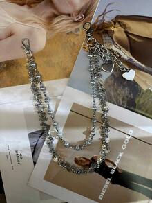 不锈钢心形链，时尚中性奢华配饰，Y2K多功能链，适合搭配包包 - 銀色 - 查看 9