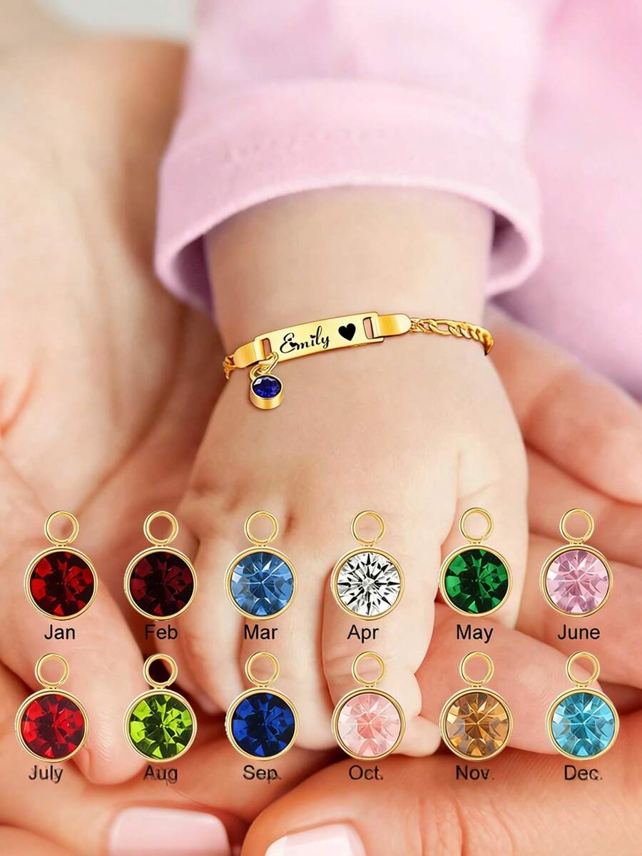 Customized 18K Gold Bracelet, Engraved ID Bracelet, Customized Birthstone & Name Bracelet, Suitable For Women, Girls, Boys - Style 16 - View 1