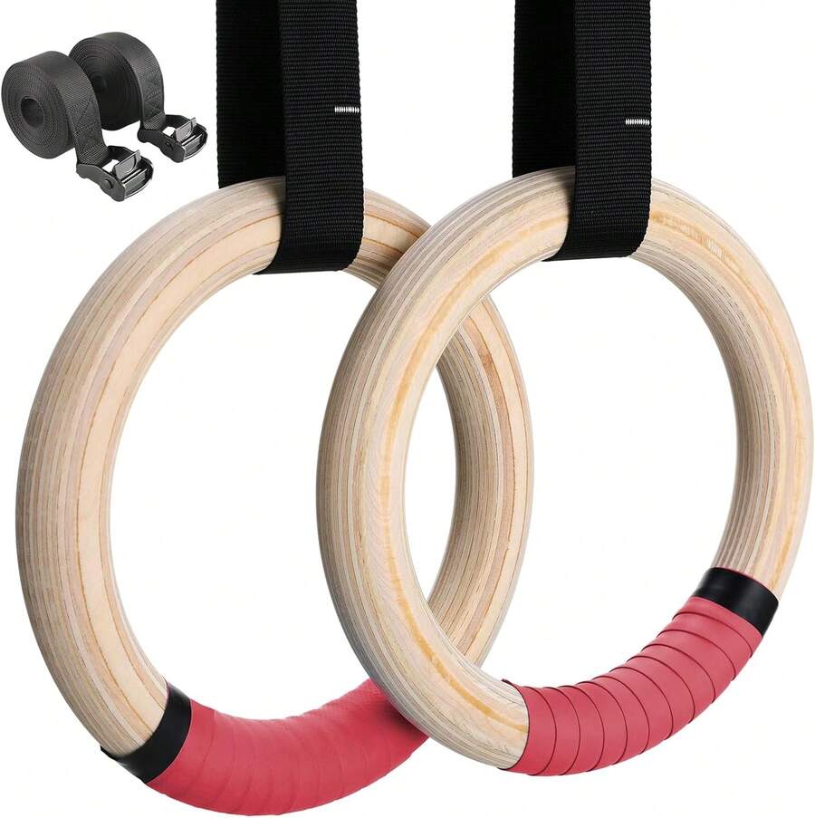 Wooden Gymnastic Rings With Straps Gym Rings Crossfit Gymnastics 28mm / 32mm - 粉色 - 查看 1