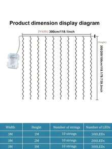 1pc 100/200/300 LED Outdoor Garden Curtain Fairy String Lights, Waterfall LED Light, Battery Box Powered 8 Lighting Modes,Indoor Outdoor Decor For Bedroom, Patio, Gazebo, Fence, Railing, Wedding, Party, Christmas Wall & Holiday Home Ornaments - Multicolor - View 12