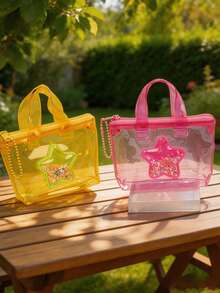 1pc Women's Transparent Mini Handbag, Jelly Bag, Fashion Starry Liquid Glitter Mini Tote Bag, PVC Material Purse, Transparent Wallet, Suitable For Vacation & Outings, With Pearl Chain For Easy Carrying, Can Be Used As Mini Handbag, Cosmetic Bag, Lipstick Organizer. Suitable As Gift For Family & Friends, For Shopping, Vacation, Travel, Birthday, Mother's Day - Multicolor - View 2