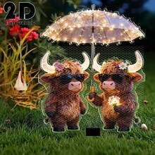 2D Flat Acrylic Illuminated Highland Cow With Umbrella Flower Garden Decor Stake, Outdoor Yard Garden Lawn Decoration, Ideal Gift For Friends, Garden & Lawn Decor - 520 - View 4