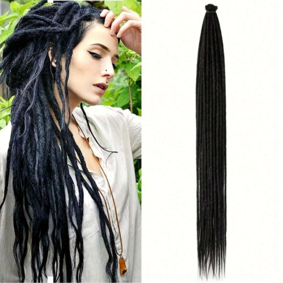 Tóc nối dreadlock 10 sợi làm thủ công hoàn toàn, có thể nhuộm và tẩy màu bằng kim và lược, tóc thật chưa qua xử lý, màu đen tự nhiên. - Natural Black - Xem 1