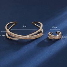 Bộ 2 chiếc vòng tay và nhẫn thắt nút xoắn tối giản thanh lịch đính đá Cubic Zirconia, thích hợp để đeo hàng ngày và làm quà tặng. - bộ nhẫn vòng tay - Xem 3