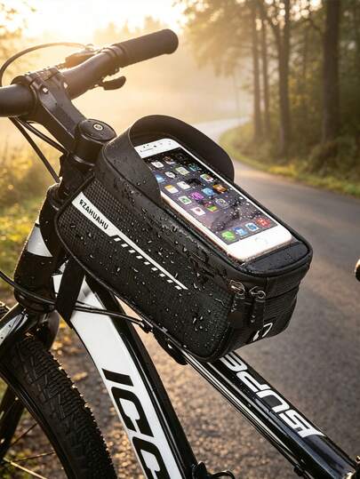 1 pieza Bolsa para tubo superior de bicicleta de montaña, un compartimento de almacenamiento móvil para montar. Instalado en el cuadro, no bloqueará las piernas ni las caderas. El diseño de gran capacidad puede acomodar fácilmente el teléfono, las llaves, la billetera, las herramientas de reparación, un elemento esencial para viajar, liberando las manos.