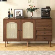 Country-Style Sideboard With Rattan Doors – 130 X 75.5 X 40 Cm – Magnetic Closure, Adjustable Shelves, Stable Structure – Elegant And Versatile Design [OLD SKU:WF298018019NAA] - Maroon - View 5