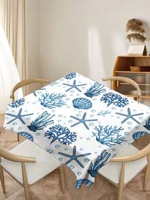 1 pieza Mantel con estampado de estrella de mar y coral de la serie Océano, mantel rectangular/redondo moderno de poliéster impermeable, impresión digital adecuada para sala de estar, mesa de comedor al aire libre, mesa redonda pequeña - Multicolor - Ver 13
