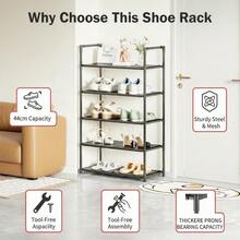 1PC, Multi-Tier Stackable Shoe Rack Organizer, Space Saving Freestanding Shoe Shelf With Dense Grid, Heavy Duty Shoe Storage Stand For Home, Apartment, Small Space - Black - View 2