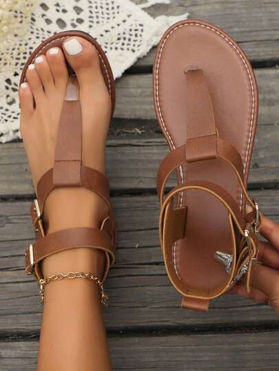 Dép xỏ ngón đế bằng màu trơn dành cho nữ, có khóa cài, kiểu dáng thường ngày, thích hợp cho phòng tập thể dục, bãi biển, đa năng, dép đi chơi mùa hè.