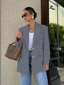 Áo khoác blazer nữ thời trang và thanh lịch với cổ áo xẻ, phù hợp cho công sở và trang phục thường ngày, thích hợp cho mọi mùa xuân. - Màu Xám nhạt - Xem 5