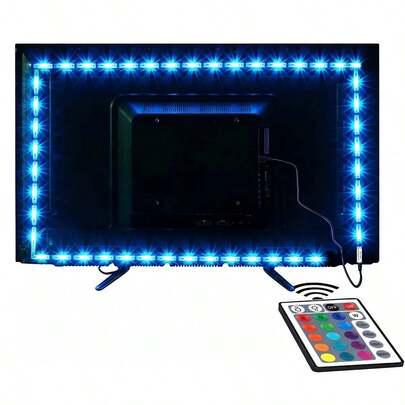 RGB LED TV Backlight Strip, 39.37-590.55 Inches, With 24-Key Remote Control, Dimmable, Dynamic Modes, Suitable For Game Rooms, TV Background Decoration, And Ambient Lighting.