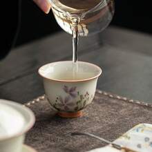 1/2/4/6件套陶瓷茶杯，复古菊花图案，适用于茶、红茶、水、咖啡，是招待亲朋好友的理想之选。 - 杏色花卉 - 查看 4