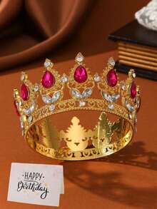 1pc/Baroque Style Round Crown Multi-Color Bridal Crown Headpiece For Prince, Royal King Beauty Pageant Queen, Lady, Full Circle Tiara With Flower Dec - Multicolor - View 14