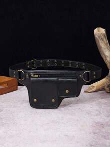Punk Style Vintage PU Leather Waist Bag - Fanny Pack For Outdoor Sport And Travel, Retro Inspired Bag For Women - màu đen - Xem 8