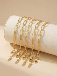 1/5/10pcs Adjustable Stainless Steel Pendant Bracelet Set With Lobster Clasp, Suitable For DIY Jewelry Making, Gold + Silver - Adjustable Bracelet - View 12
