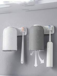 2pcs Transparent Minimalist Magnetic Toothbrush Holder, Wall-Mounted Toothbrush Cup Storage Rack With Quick Magnetic Hook Design, Waterproof Bathroom Storage, Modern Home Decor, Vanity Essential, Space-Saving Solution, Travel Bathroom Accessory - Multicolor - View 6