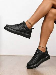 Plus Size Vintage Star Pattern Thick Sole Non-Slip Casual Sports Shoes - Black - View 6