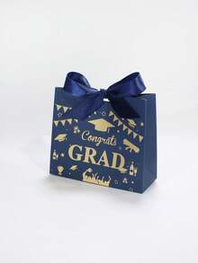 5 piezas Cajas de recuerdos para fiesta de graduación con letras "Felicitaciones graduado" y elementos de celebración, cajas de regalo con lazo de cinta para dulces, galletas, pequeños regalos, decoraciones de graduación con gorra, diploma, diseño de pancarta, suministros para fiesta de clase, empaque de papel de colores, fácil de ensamblar - 11,5X4,5X10cm - Ver 12