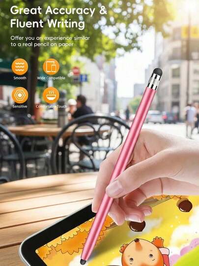 2-In-1 High Sensitivity Capacitive Stylus Pen With 2 Replacement Rubber Tips, Universal For Android Tablets & All Touch Screen Devices