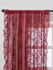 1pc French Countryside Style Floral Lace Trim Curtain Sheer, Holiday Decor - Red - View 6