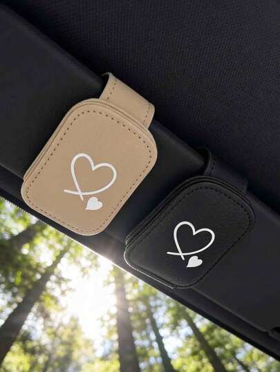 Heart-Shaped Car Sun Visor Glasses Holder - Made Of Pu Material, Perfect For Storing Safety Glasses In The Car, A Great Gift, A Fun Decoration, And Suitable For Holding Bank Cards, Credit Cards, Membership Cards, And Other Vehicle Interior Accessories.