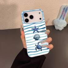 1pc Blue Wave Striped Starfish, Sea Turtle, Shell Pattern 2-In-1 TPU Material Phone Case Suitable For IPhone 17/17 Pro Max/17 Pro/Air/13/16 Pro Max/16/15/14/12 Pro Max/13 Pro Max/11 Pro/14 Pro/15 Pro/12, Fashionable Protective Soft Case, Luxury - Multicolor - View 3