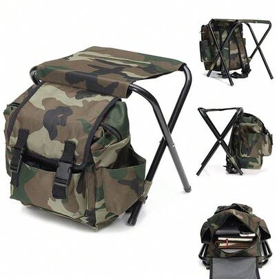 Luminpool 2-In-1 Camouflage Folding Backpack Chair, Portable Camping Stool With Storage For Fishing, Hiking & Picnics