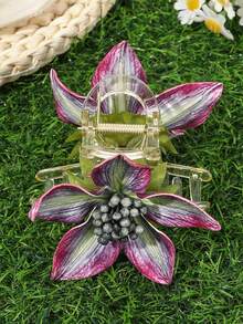 1Pc Artificial Lily Mini Hair Claw, 3D Gradient Flower Hair Clip, Fresh Vacation-Style Hair Accessory Summer Outfits Hair Clips Summer Beach Claw Clips,Travel,Birthday - Multicolor - View 14