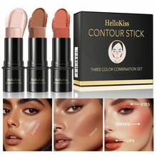 HelloKiss Bộ 3 thỏi phấn bắt sáng và tạo khối, dưỡng ẩm, mịn mượt, dễ tán, lớp nền lì, chống thấm nước, lâu trôi, tạo hình tự nhiên, phù hợp cho người mới bắt đầu và mọi loại da, sử dụng hàng ngày và dự tiệc. - Nhiều màu - Xem 10