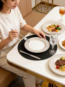 1/4/6pcs 15-Inch Round Woven Placemats - Non-Slip Heat Resistant, Machine Washable Table Mats | Protect Your Tabletop From Spills And Scratches | Farmhouse Style Suitable For Kitchen, Dining Room, Christmas And New Year Parties - Black - View 5