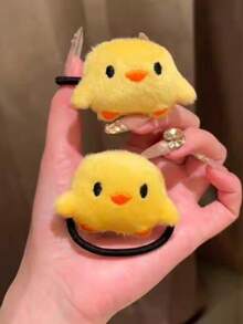 2个可爱卡通小鸡毛绒发圈，弹性好，不伤发，春夏百搭 - 黃色 - 查看 6
