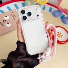 Keychain,Lanyard 2pcs 2-In-1 Minimalist Wave Design Phone Case + Cute Braided Lanyard Full Body Shockproof Protector Compatible With Iphone 17 Pro Max 17 Pro Air - Pink - View 3