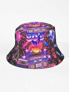 1pc Unisex Retro 80s Letter Graphic Printed Reversible Bucket Hat, Random Pattern Placement, Suitable For Spring/Summer - A - View 19