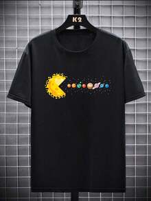 GiftCamiseta casual de manga corta con cuello redondo y estampado de planeta, adecuada para el uso diarioSoft - Negro - Ver 3